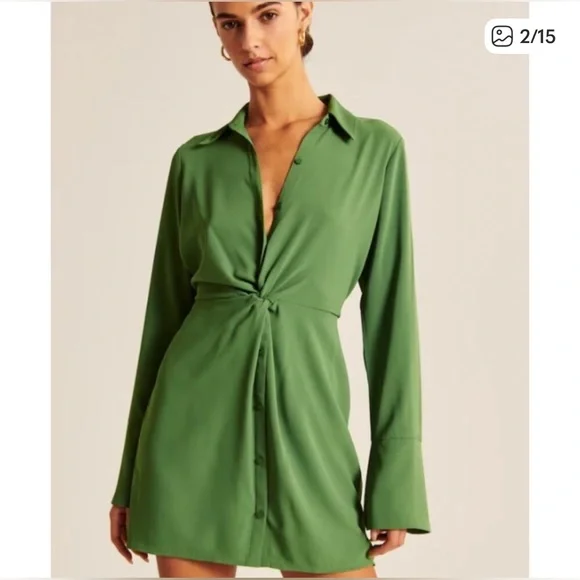 Abercrombie & Fitch Button Down Twist Front Long Sleeve Mini Dress NWT - Picture 9 of 10